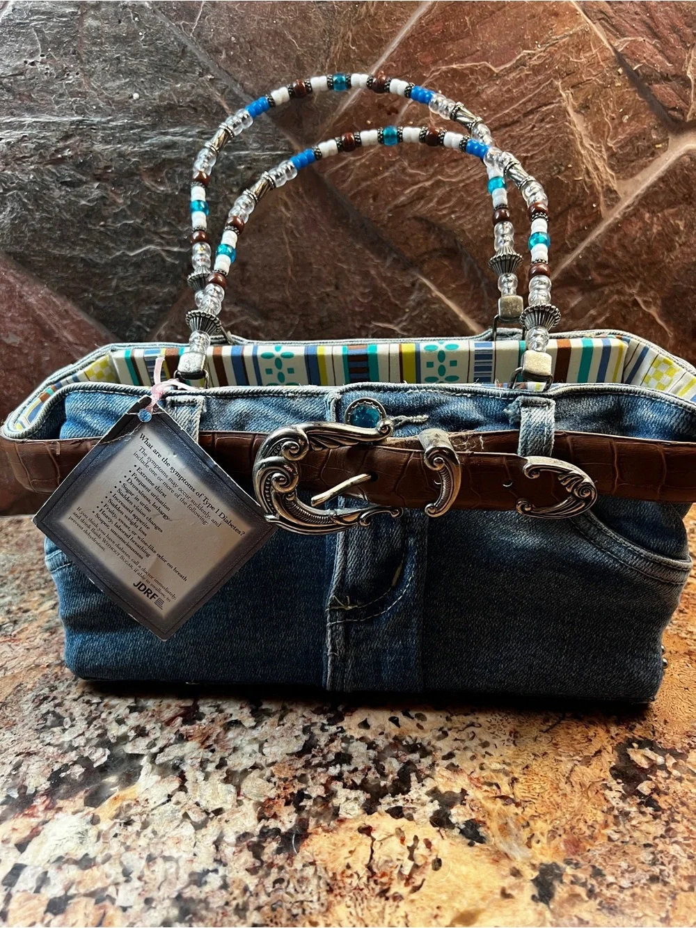 Original Bootie Bags Handmade Denim Western Purse Beaded Handles Rare